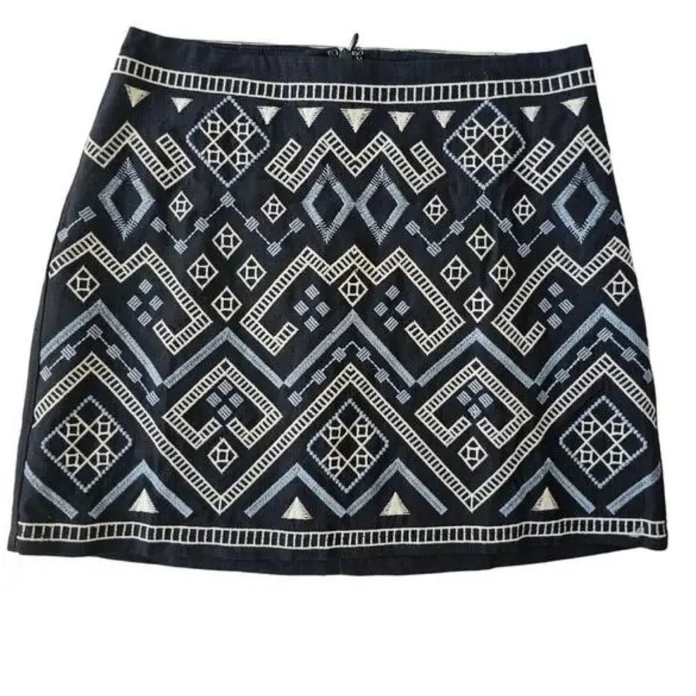Lush Mini Skirt Women's Small Black Geometric Embroidered Lined Preppy